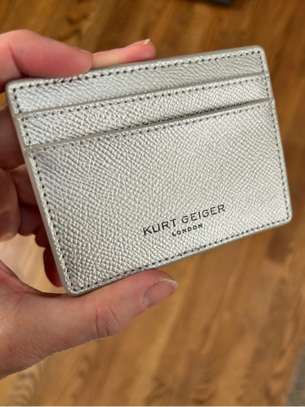 Kurt Geiger Metallic Silver Leather Card Case